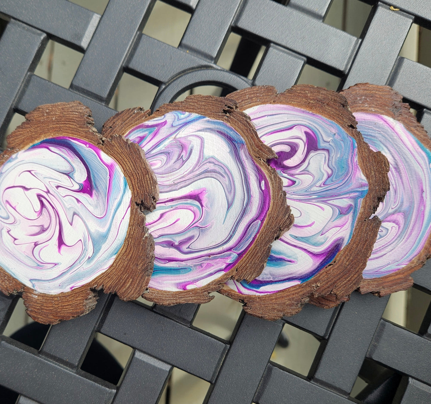 Purple and Blue Swirl wooden coaster set(4)