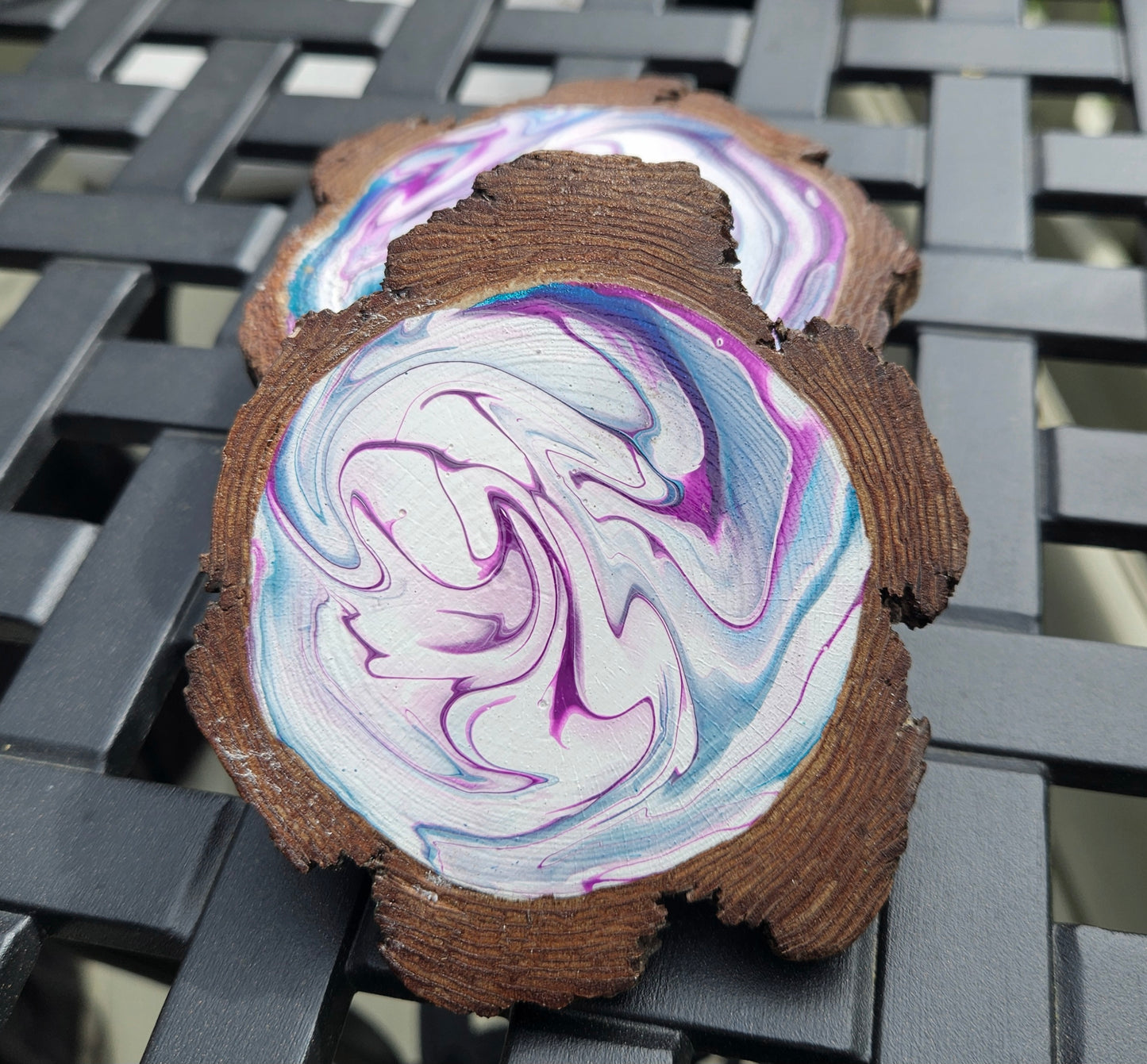 Purple and Blue Swirl wooden coaster set(4)