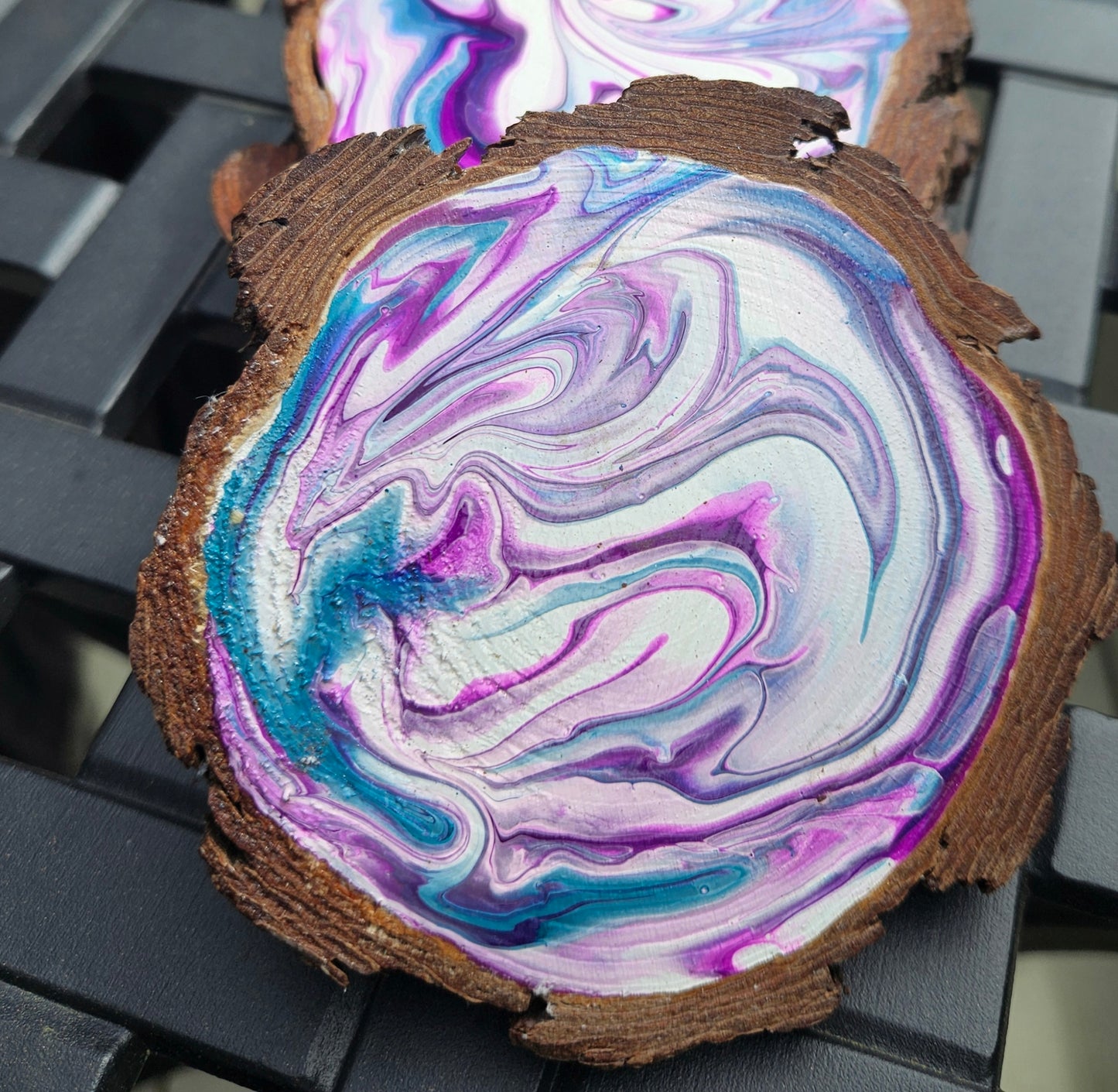 Purple and Blue Swirl wooden coaster set(4)