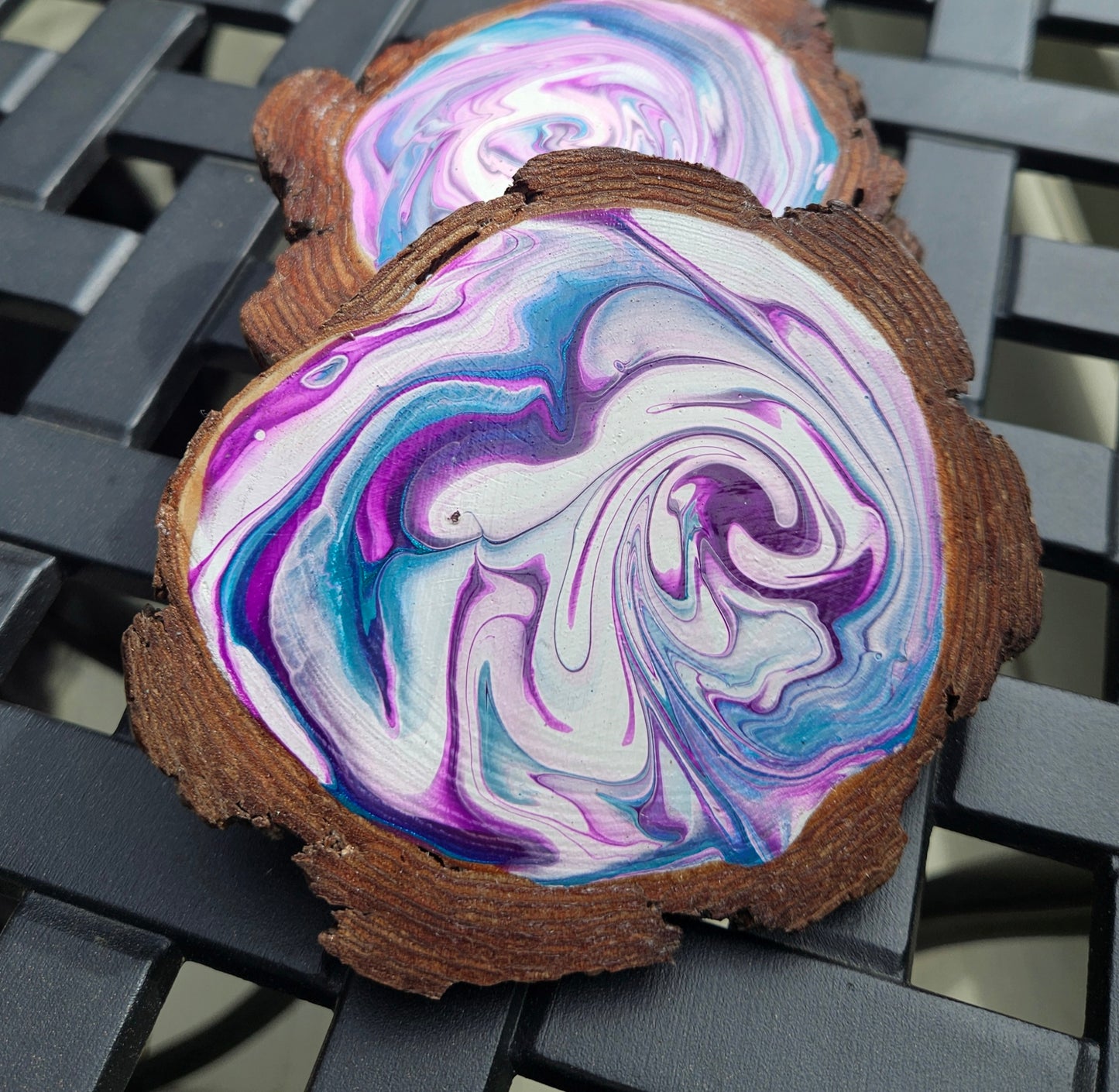 Purple and Blue Swirl wooden coaster set(4)