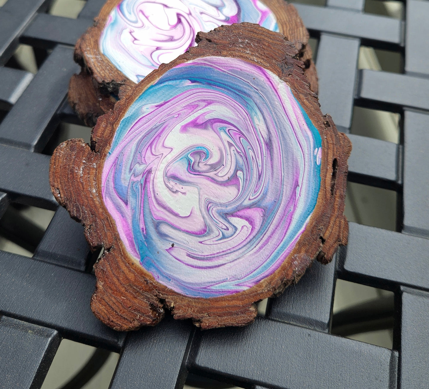 Purple and Blue Swirl wooden coaster set(4)