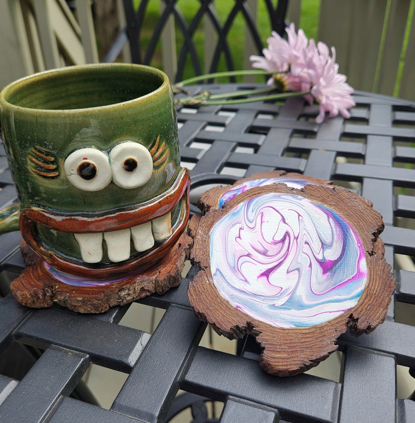 Purple and Blue Swirl wooden coaster set(4)