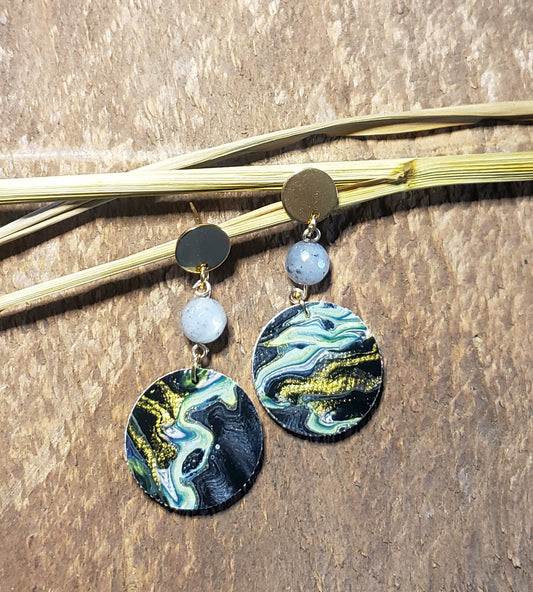 Green and Gold Galaxy Swirl with Bead