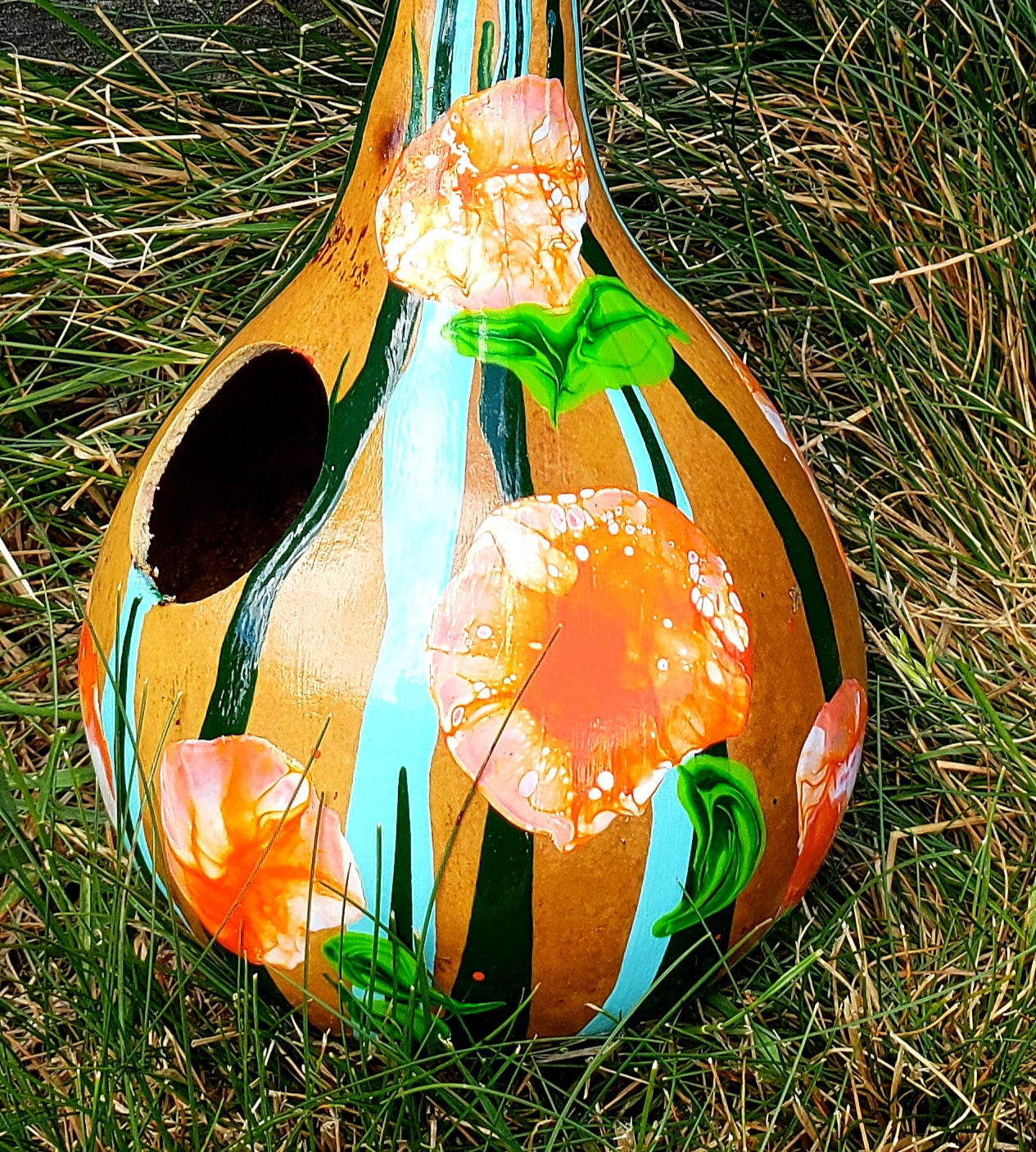 Skinny Neck Orange Flower Birdhouse