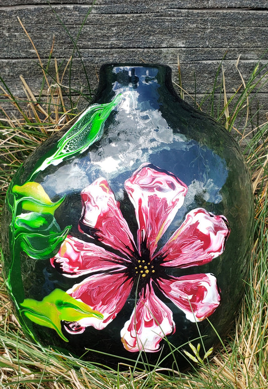 Flat Vase with Red Flower and Vine