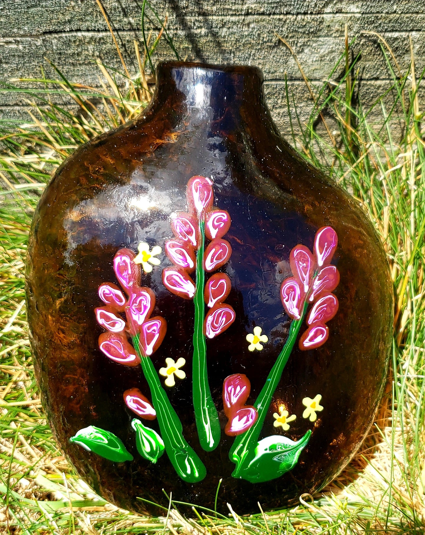 Flat Vase with Purple Flowers