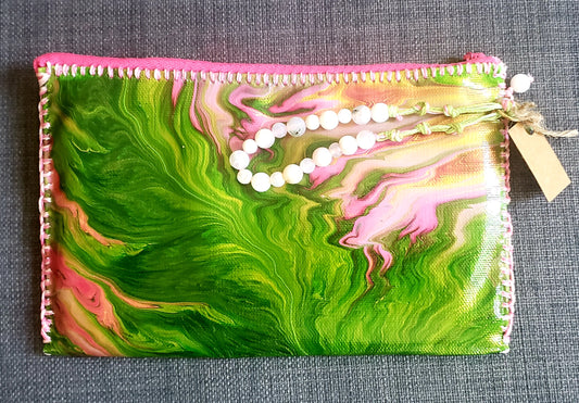 Lush Green and Pink Wristlet Clutch Purse