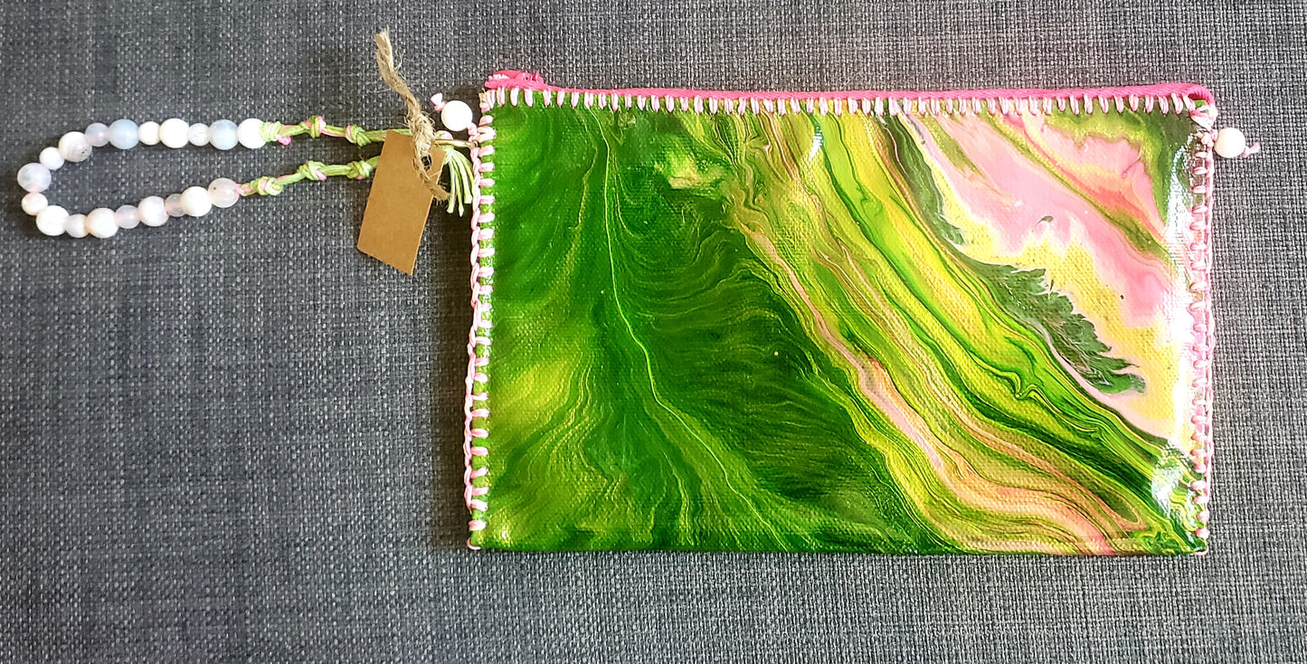 Lush Green and Pink Wristlet Clutch Purse