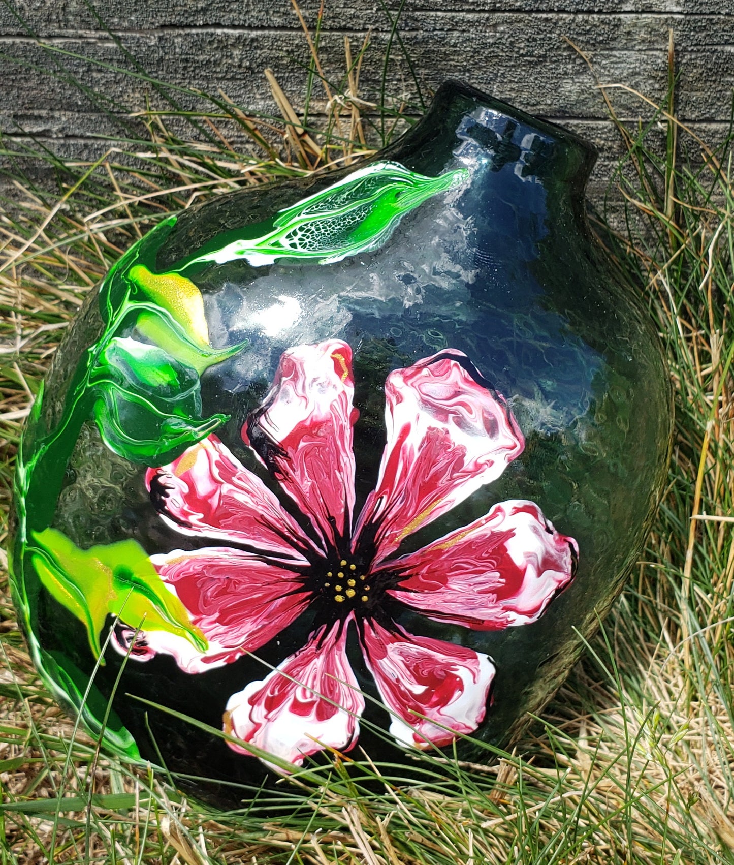 Flat Vase with Red Flower and Vine